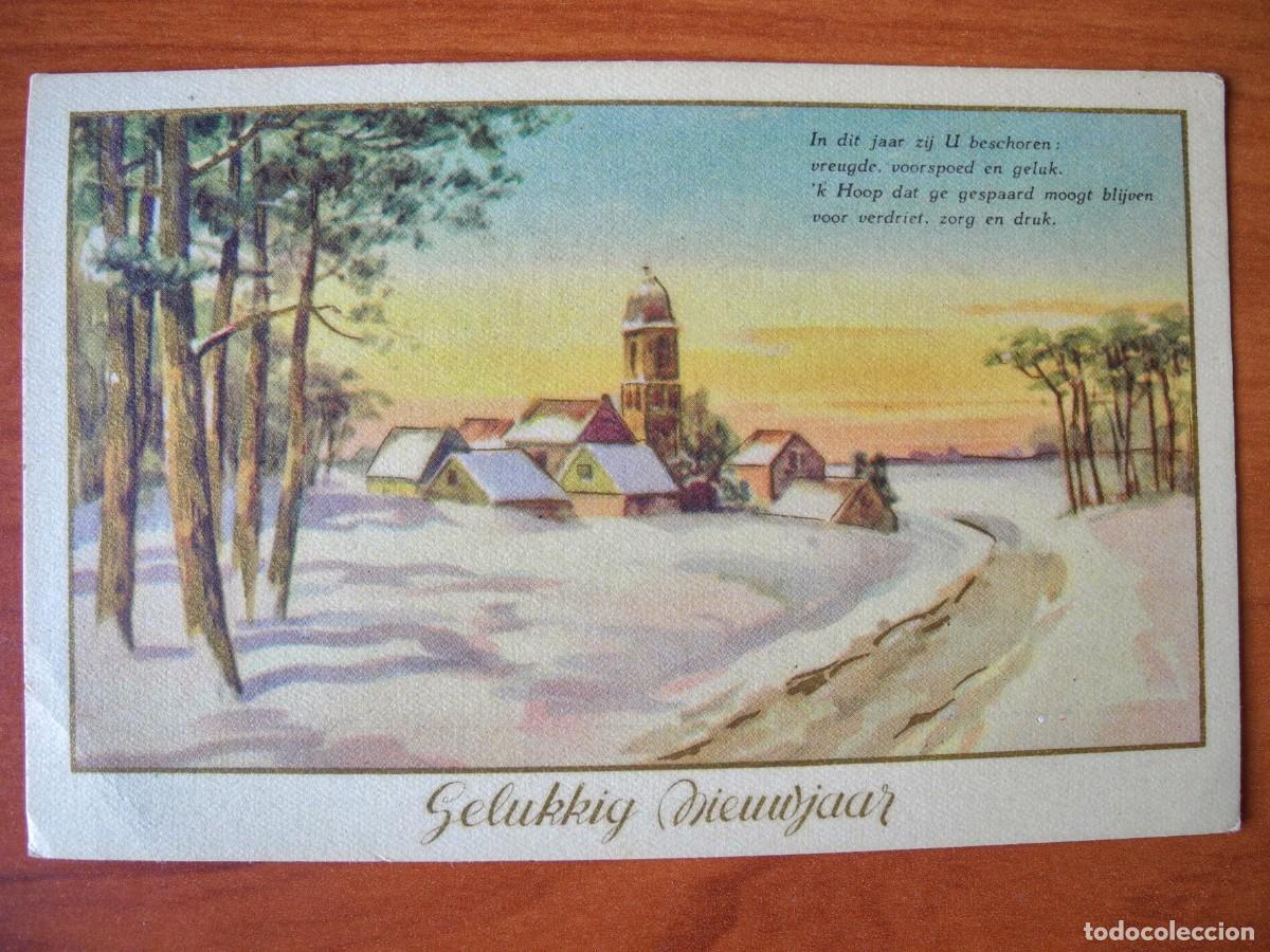 Postales: Postal de Navidad. Paisaje nevado. Trazos dorados. Circulada con sello 1951 14x9