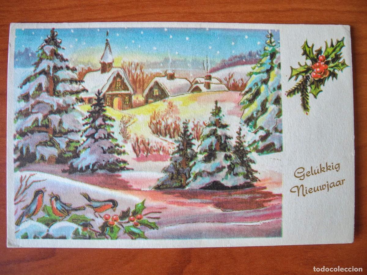 Postales: Postal de Navidad. Paisaje nevado. Trazos dorados. Circulada con sello 1965 14x9