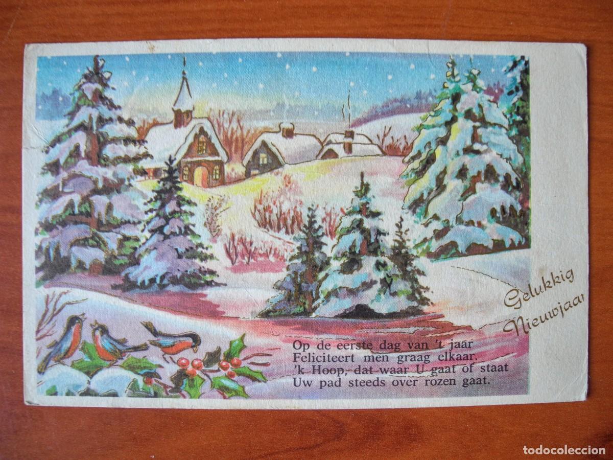 Postales: Postal de Navidad. Paisaje nevado. Trazos dorados. Circulada con sello 1962 14x9
