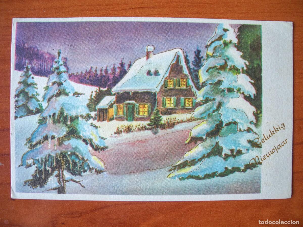 Postales: Postal de Navidad. Paisaje nevado. Trazos dorados. Circulada con sello 1964 14x9