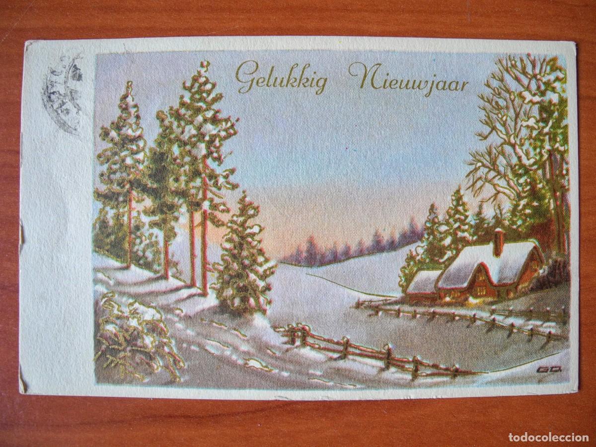 Postales: Postal de Navidad. Paisaje nevado. Trazos dorados. Circulada con sello 1965 14x9