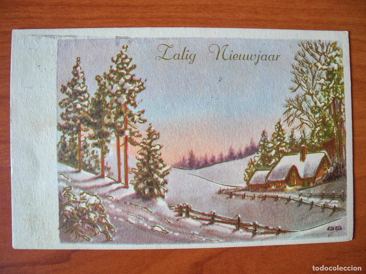 Postales: Postal de Navidad. Paisaje nevado. Trazos dorados. Circulada sin sello 14x9