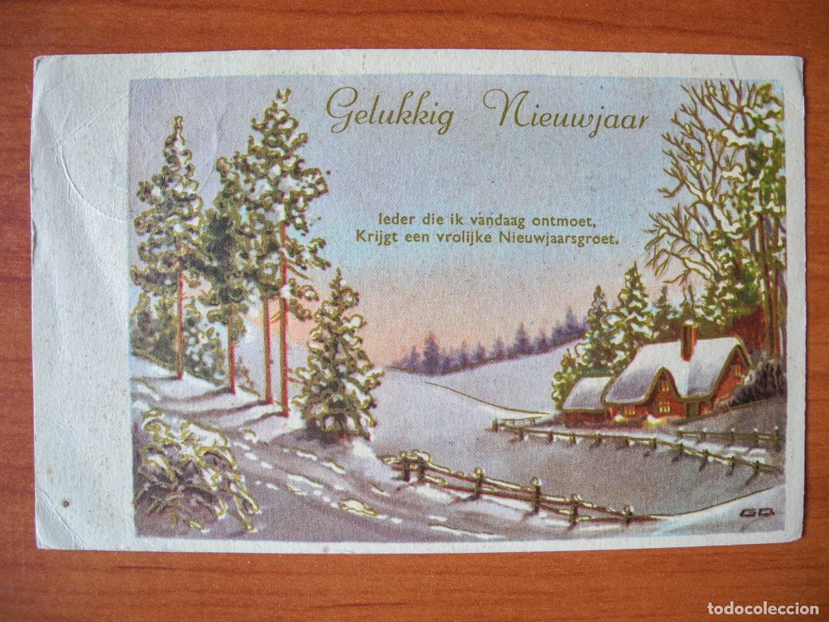 Postales: Postal de Navidad. Paisaje nevado. Trazos dorados. Circulada sin sello 14x9