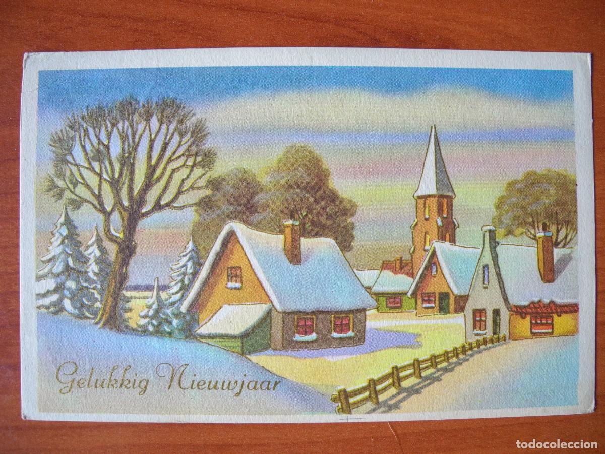 Postales: Postal de Navidad. Paisaje nevado. Trazos dorados. Circulada con sello 1966 14x9