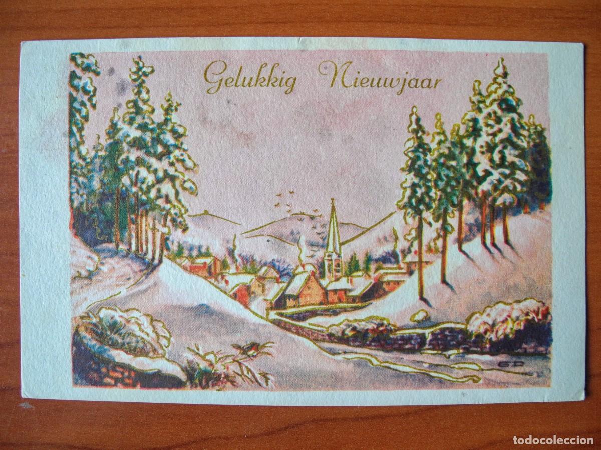 Postales: Postal de Navidad. Paisaje nevado. Trazos dorados. Circulada sin sello 14x9
