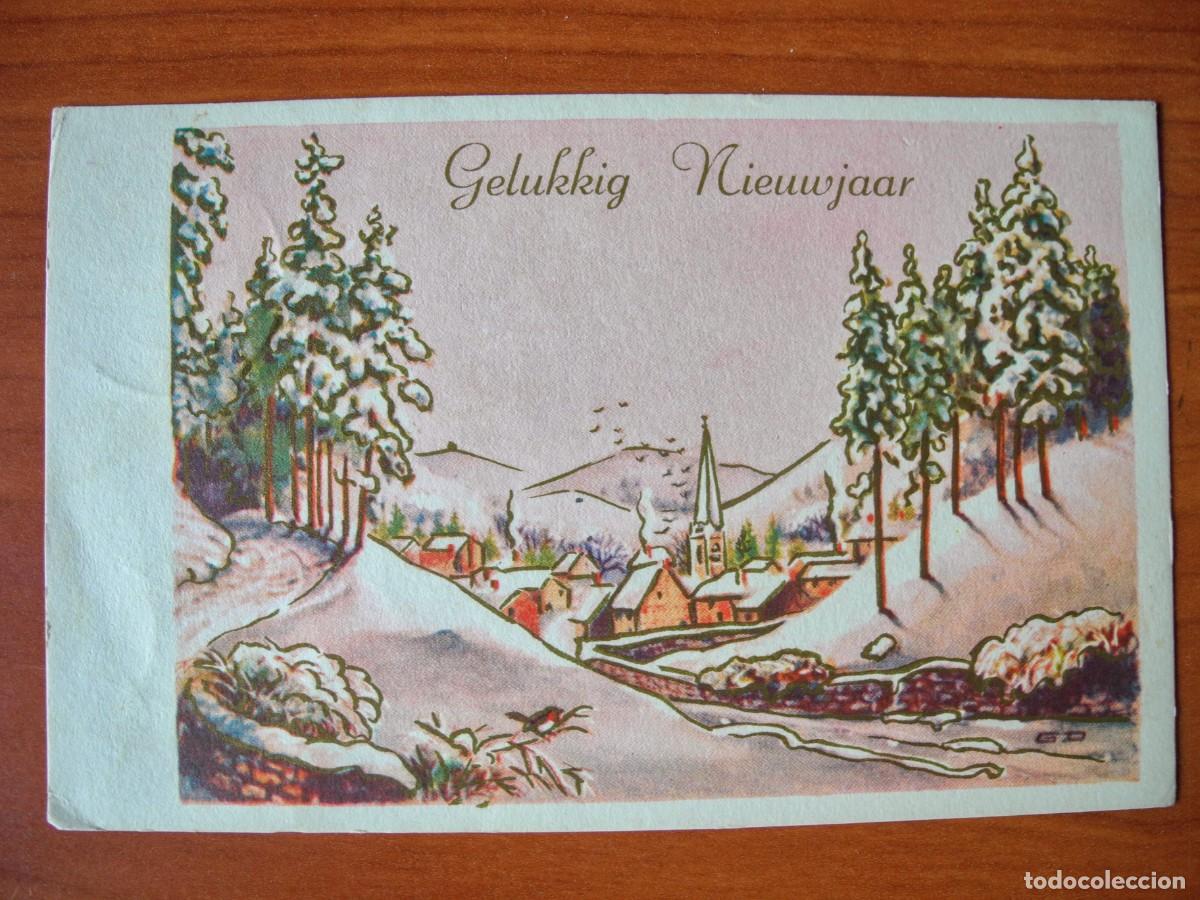 Postales: Postal de Navidad. Paisaje nevado. Trazos dorados. Circulada con sello 1964 14x9