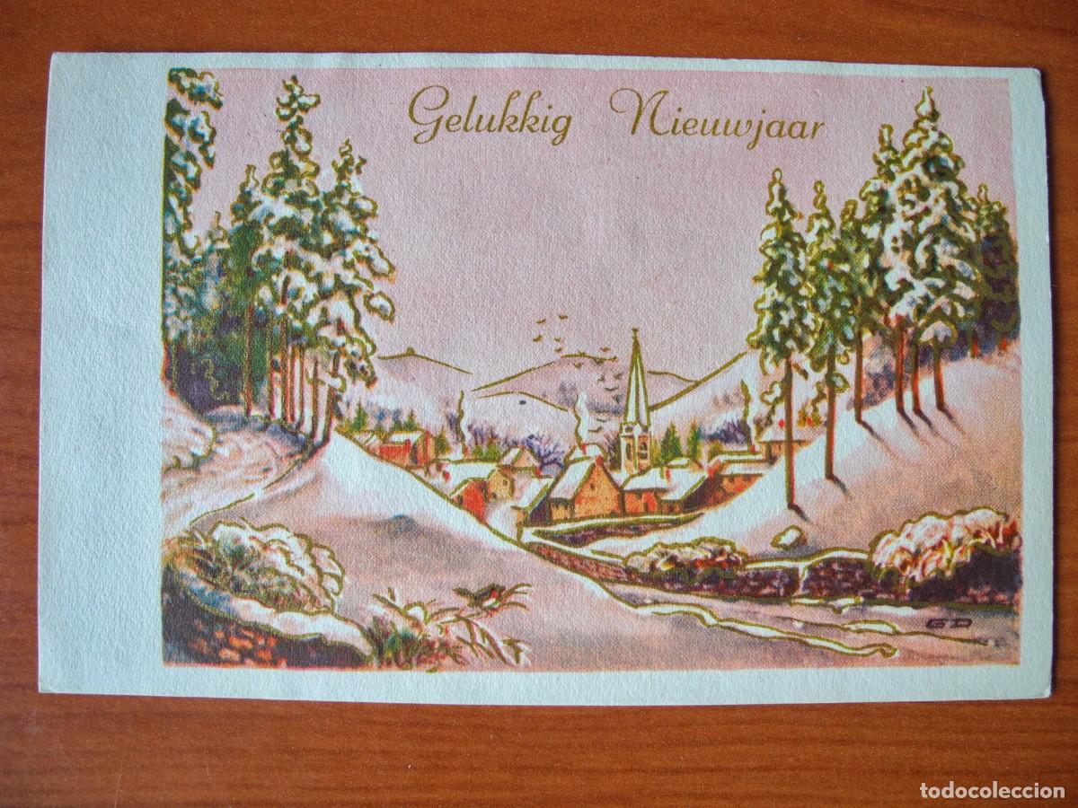 Postales: Postal de Navidad. Paisaje nevado. Trazos dorados. Circulada sin sello 14x9