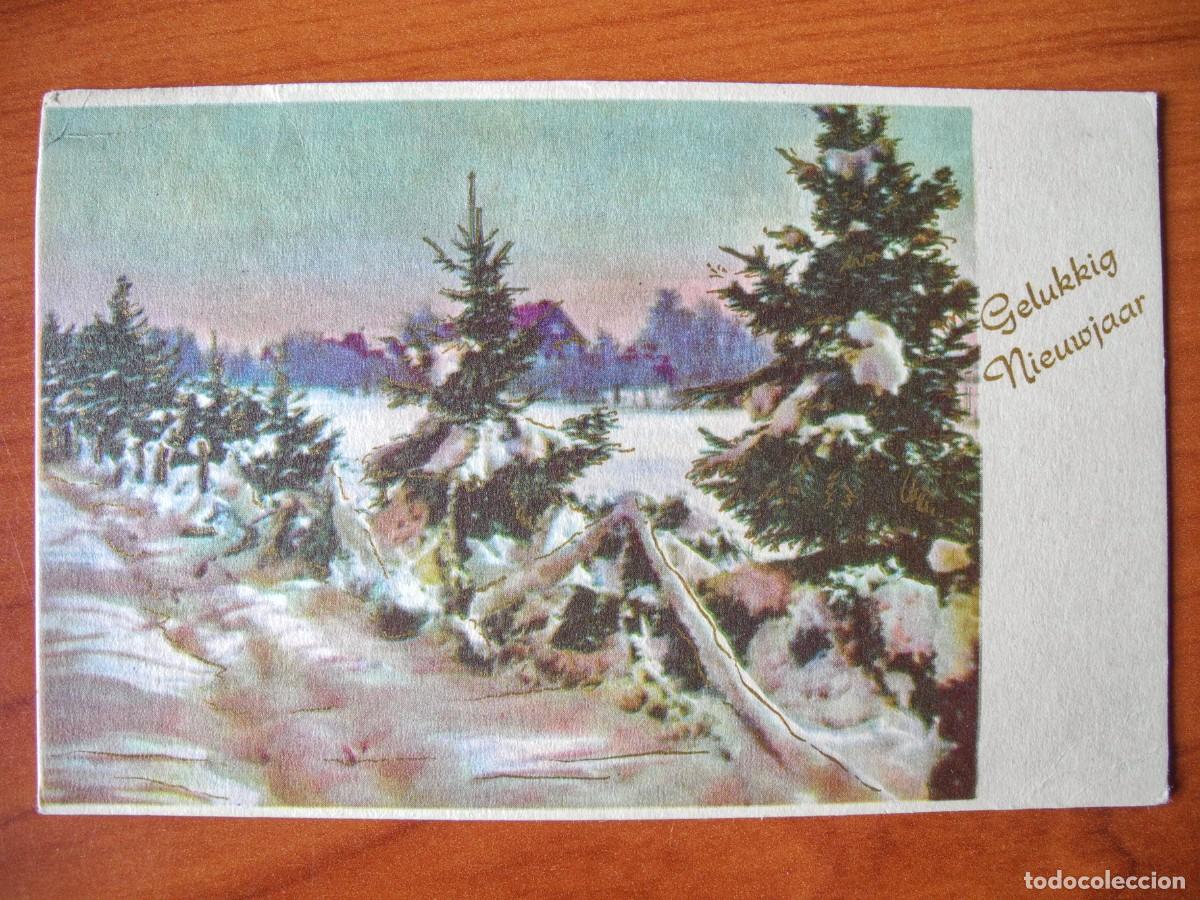 Postales: Postal de Navidad. Paisaje nevado. Trazos dorados Circulada con sello 1959 14x9