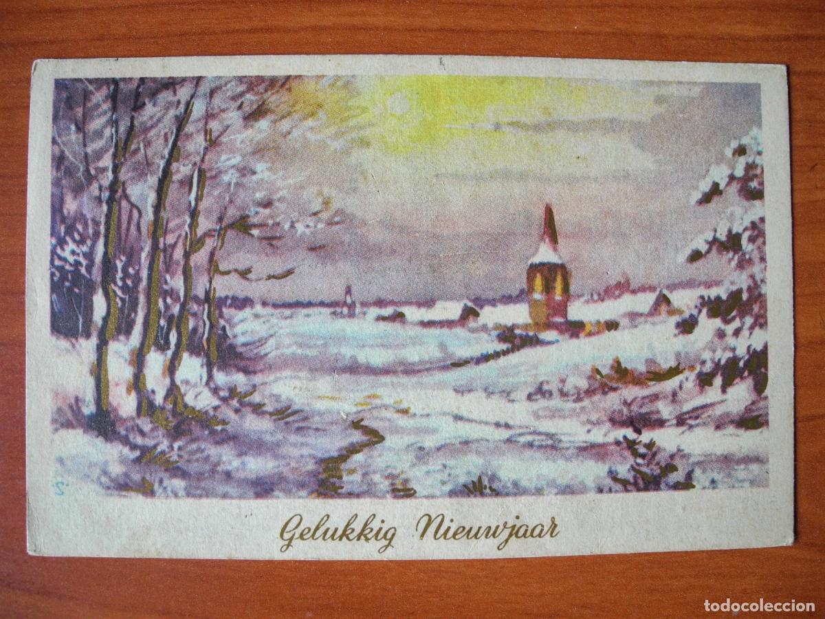 Postales: Postal de Navidad. Paisaje nevado. Trazos dorados Circulada con sello 1950 14x9
