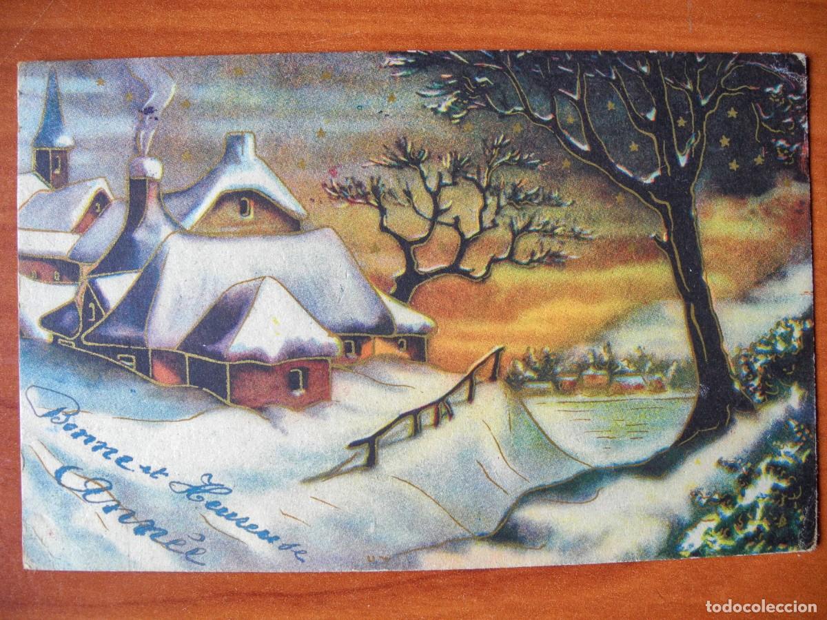 Postcards: Postal de Navidad. Paisaje nevado. trazos dorados Circulada con sello 1943 14x9
