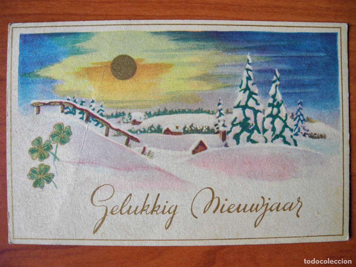 Postcards: Postal de Navidad. Paisaje nevado. trazos dorados Circulada con sello 1950 14x9
