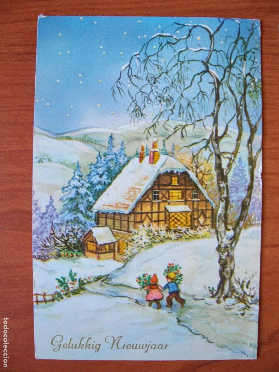Postales: Postal de Navidad. Paisaje nevado. Ni&ntilde;os. Acabado brillante. Circulada con sello 1965 9x14