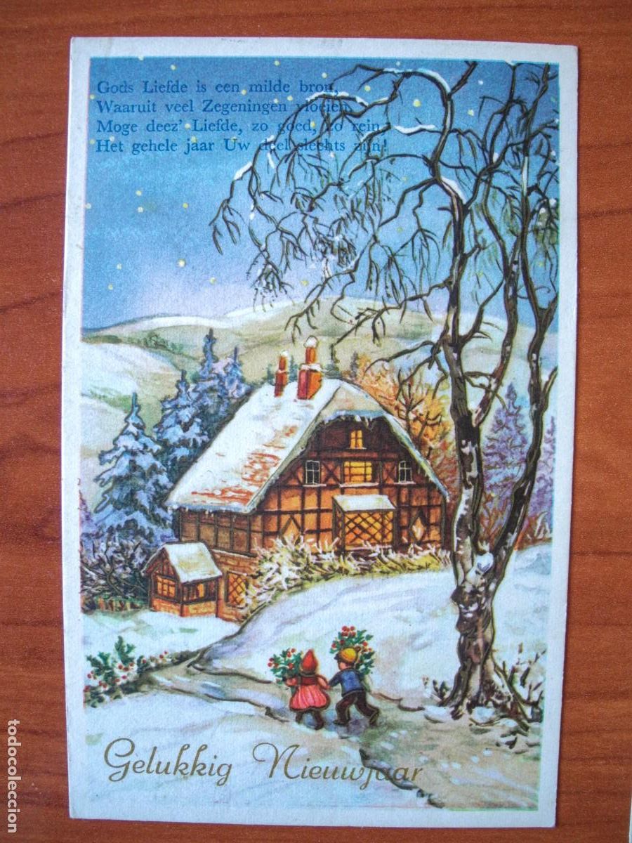 Postales: Postal de Navidad. Paisaje nevado. Ni&ntilde;os. Circulada con sello 1964 9x14