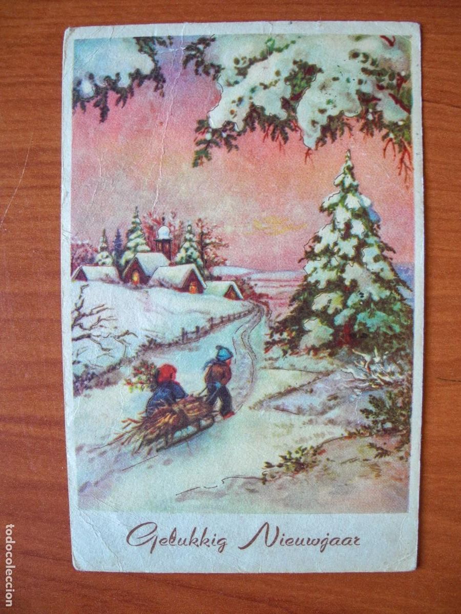 Postales: Postal de Navidad. Paisaje nevado. Ni&ntilde;os trineo. Circulada con sello 1959 9x14
