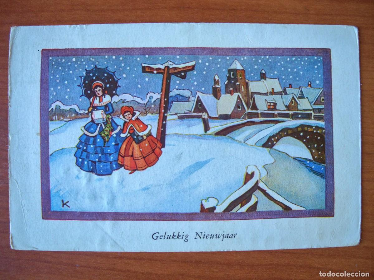 Postales: Postal de Navidad. Paisaje nevado. Madre e hija. Circulada con sello 1948 14x9