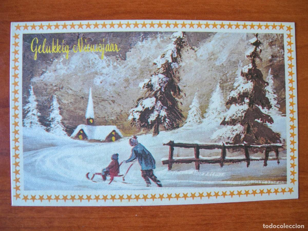 Postales: Postal de Navidad. Paisaje nevado. Ni&ntilde;o trineo. Escrita 13.5x8.5