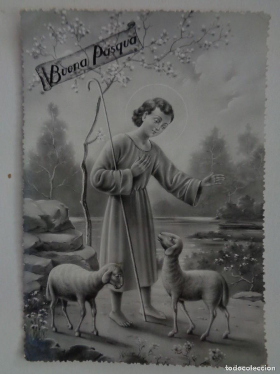 Cartes Postales: BONITA TARJETA DE FELICITACION DE LAS PASCUAS CON DIBUJO DEL BUEN PASTOR, A&Ntilde;OS 40