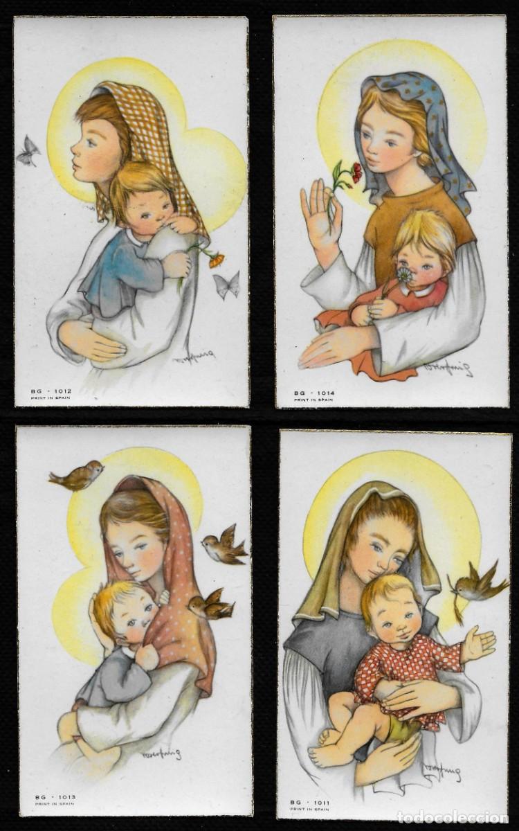 Cartes Postales: 2091G - ROSER PUIG - LA VIRGEN Y EL N&Ntilde;O -EDICIONES BG-COMPOSICION EN SERIE DE 4 TARJETAS POSTALES