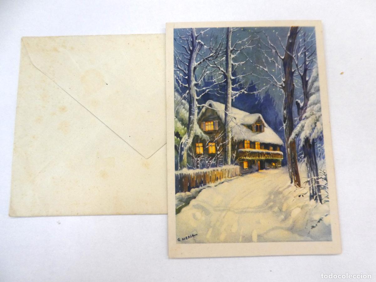 Postales: Postal de Navidad 1950, con el sobre - Foto 1