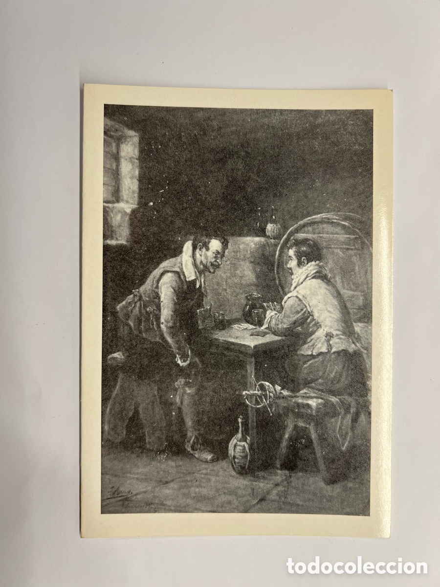 Postales: COLECCI&Oacute;N VICENTE SOS ROMEU. &Oacute;leo de J. Agrasot. Jugando a los Naipes.. Felicitaci&oacute;n Navide&ntilde;a