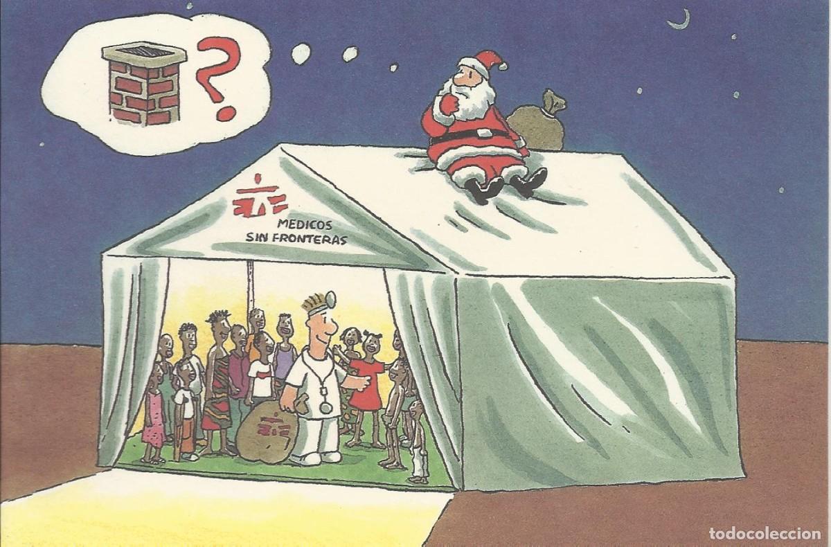 Postcards: Postal Navidad. Metges sense fronteres. M&eacute;dicos sin fronteras. Doble p&aacute;gina 2000. 17x12 cm. Escrita.