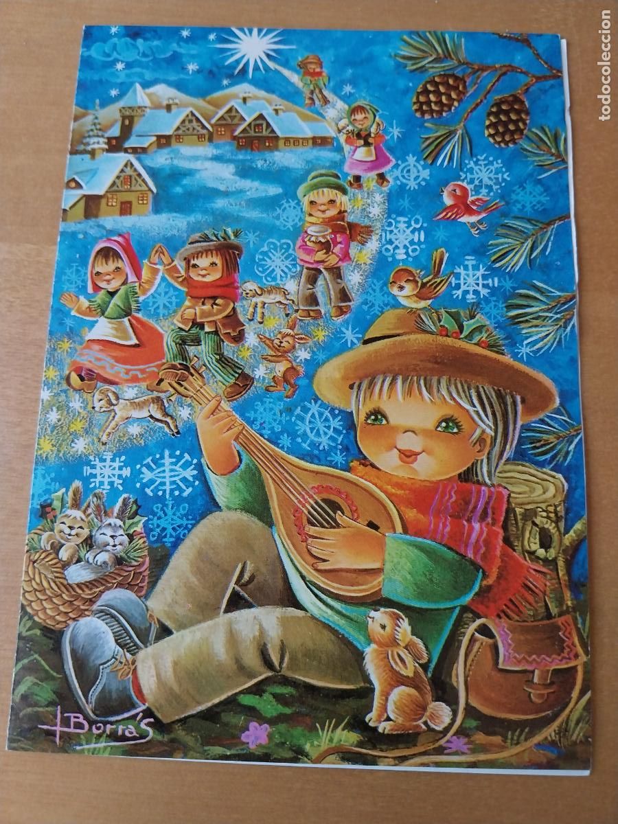 Cartes Postales: NAVIDAD ILUSTRACION F BORRAS PASTORCILLOS TARJETA D&Iacute;PTICO A&Ntilde;OS 70 15,5 X 11CM ESCRITA