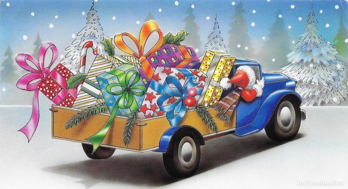 Postcards: 2028S - SANTA CLAUS CON LOS REGALOS EN UNA CAMIONETA- SERIE 1.562.A - TRIPTICA 18,7X11,5 CM