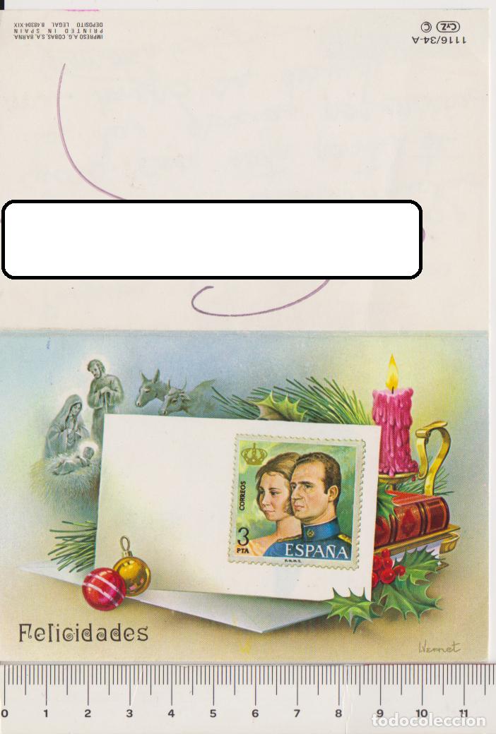 Postales: Tarjeta felicitaci&oacute;n navide&ntilde;a CYZ VERNET. 1116/34-A Felicidades. Sello de los Reyes