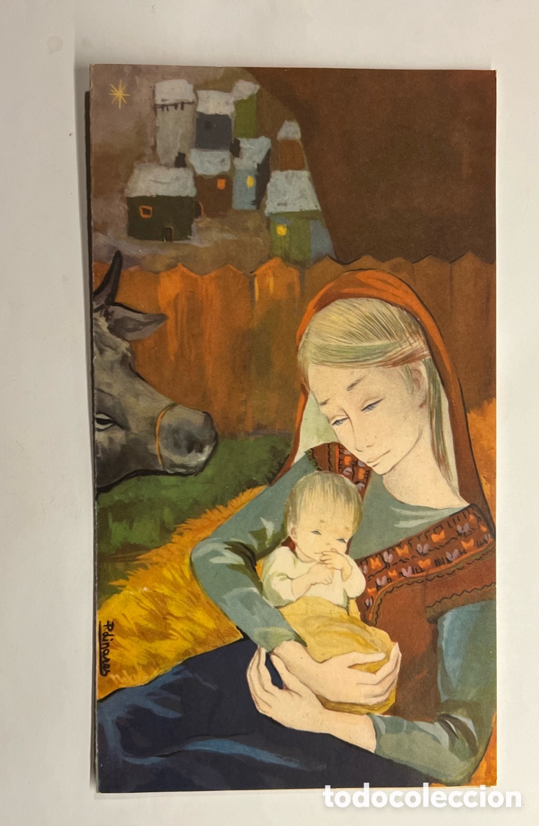 Postkarten: P. LINARES.. ilustrador. Y lleg&oacute; la Navidad!!! D&Iacute;PTICO. Medidas: 11,5 x 21 cm (doble)