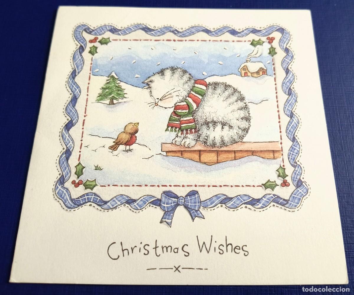 Postales: POSTAL DE NAVIDAD DE GATO Y P&Aacute;JARO - Foto 1