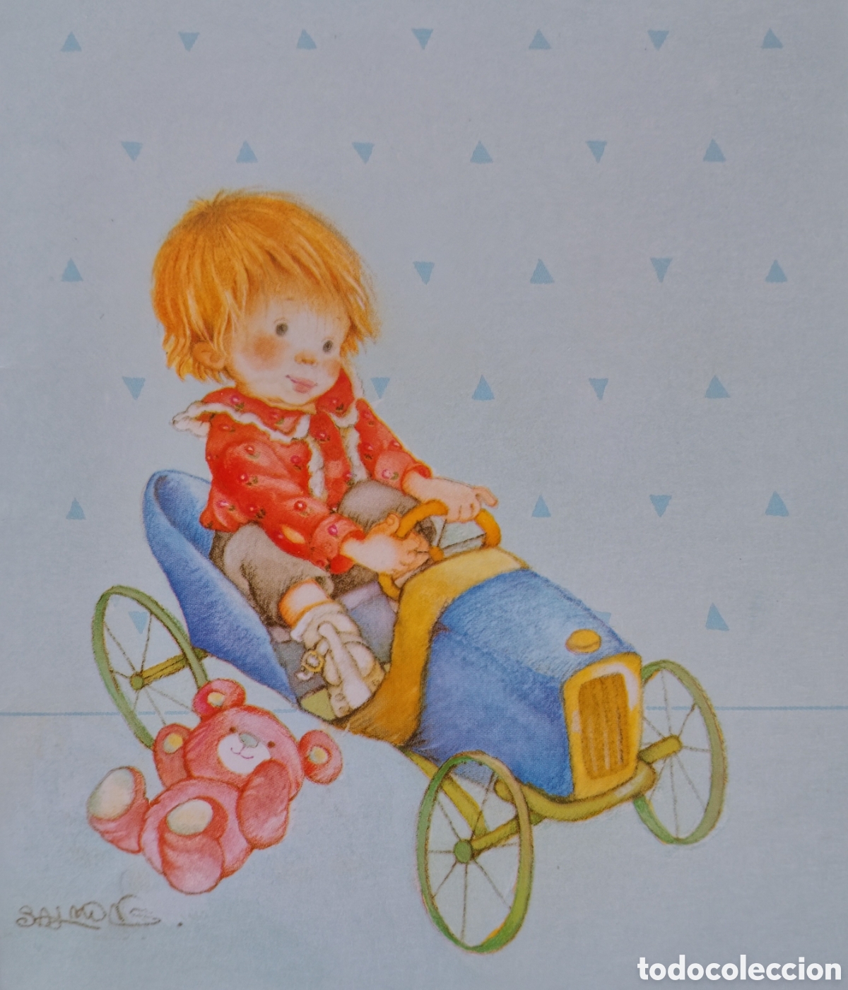 Postales: FELICITACI&Oacute;N - SALMONS - EDICIONES BUSQUETS - NI&Ntilde;O COCHE OSITO