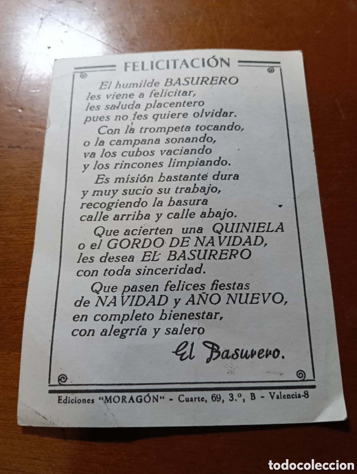 Postales: FELICITACION DE NAVIDAD /EL BASURERO / EDICIONES MORAGON - Foto 2