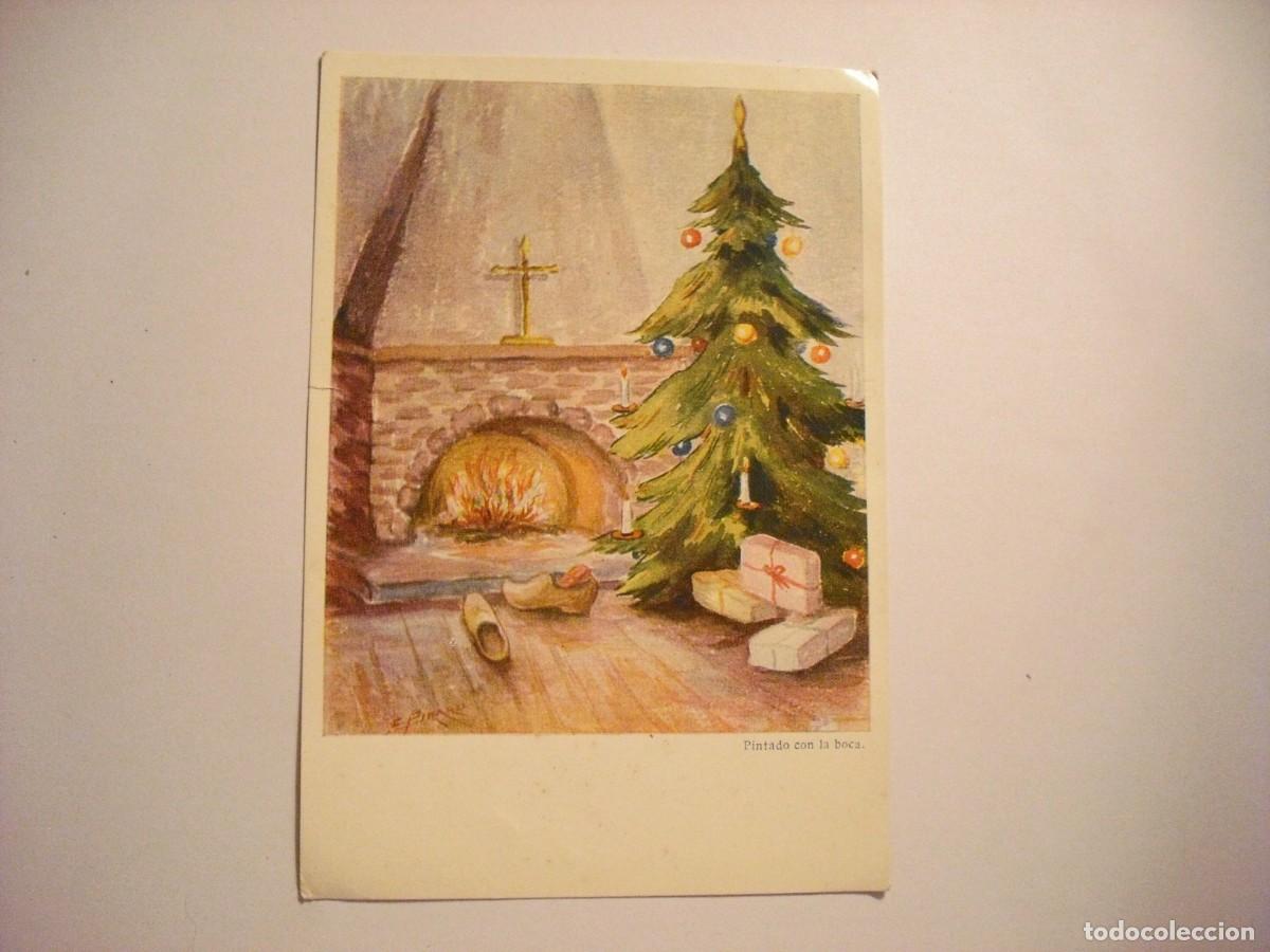 Postales: AMBIENTE NAVIDE&Ntilde;O. POSTAL PINTADO CON LA BOCA , SIN CIRCULAR - Foto 1