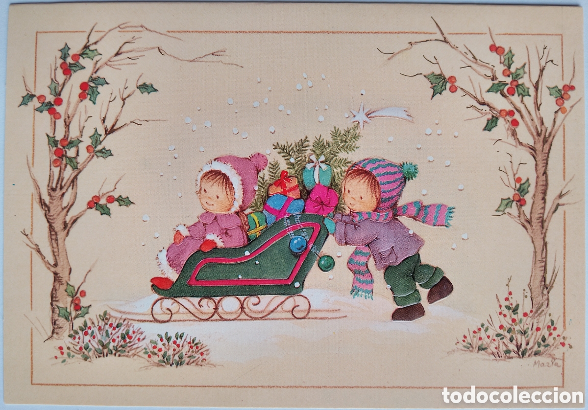 Postales: FELICITACI&Oacute;N NAVIDAD RELIEVE - MAR&Iacute;A - EDICIONES ORTIZ - NI&Ntilde;OS TRINEO REGALOS