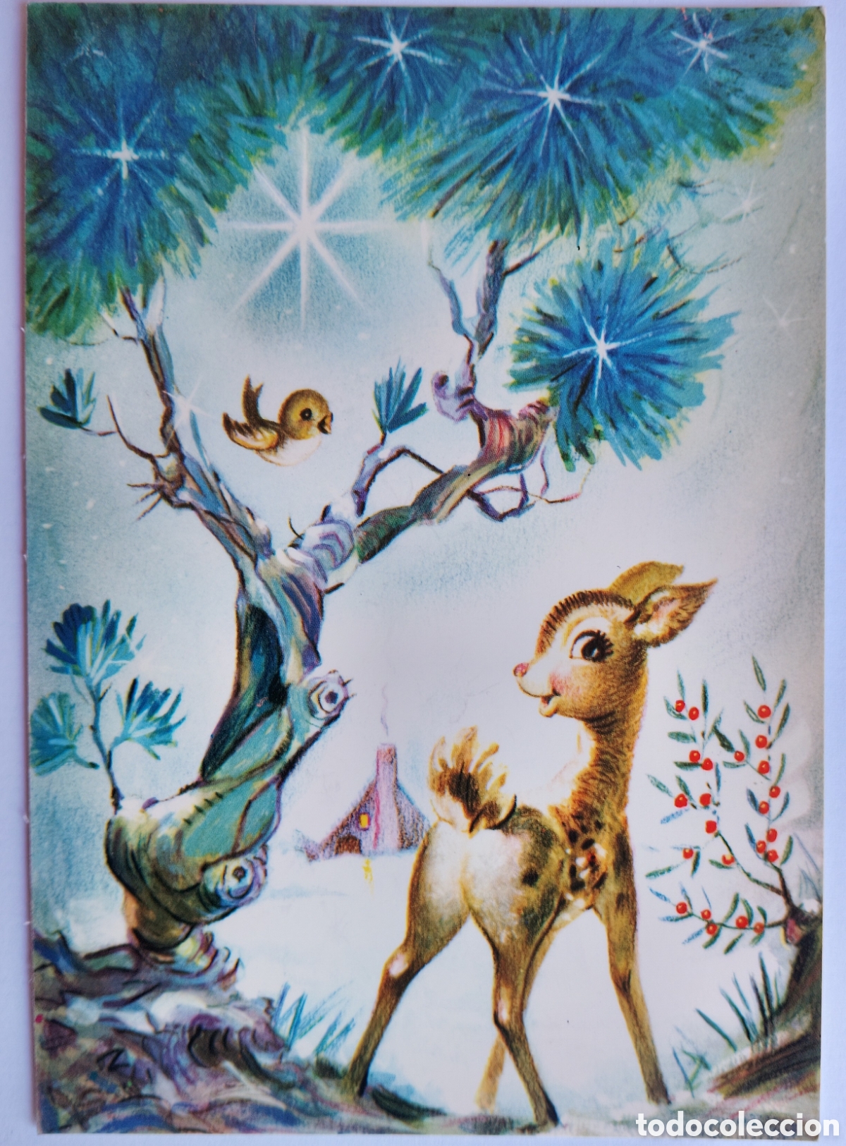 Postales: POSTAL NAVIDAD - CIERVO BAMBI PAJARITO - Foto 1