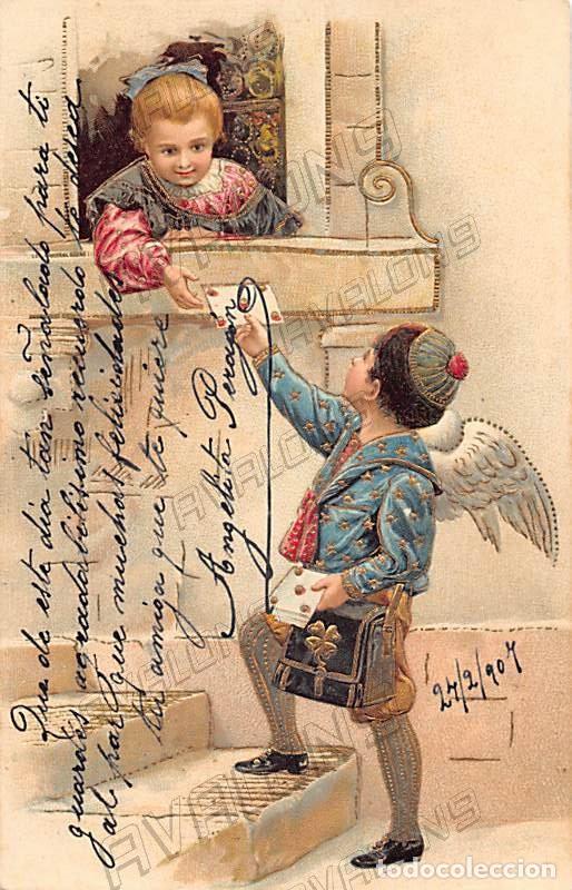 Postkarten: Postal Espa&ntilde;ola de Navidad con un &Aacute;ngel Cartero - Troquelada - de gran calidad - Circulada 1907
