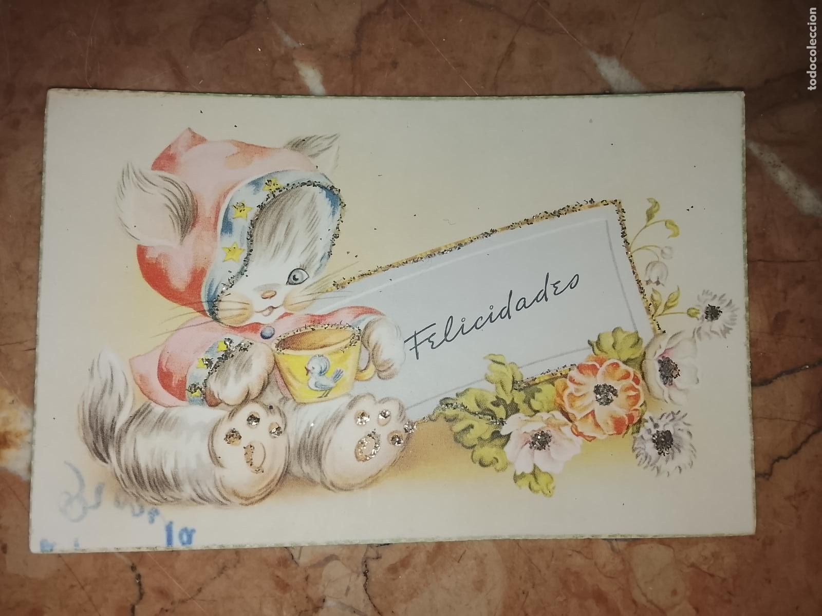 Postales: antigua tarjeta de comunion o felicitacion de navidad . - FELICITACION TARJETA POSTAL PURPURINA