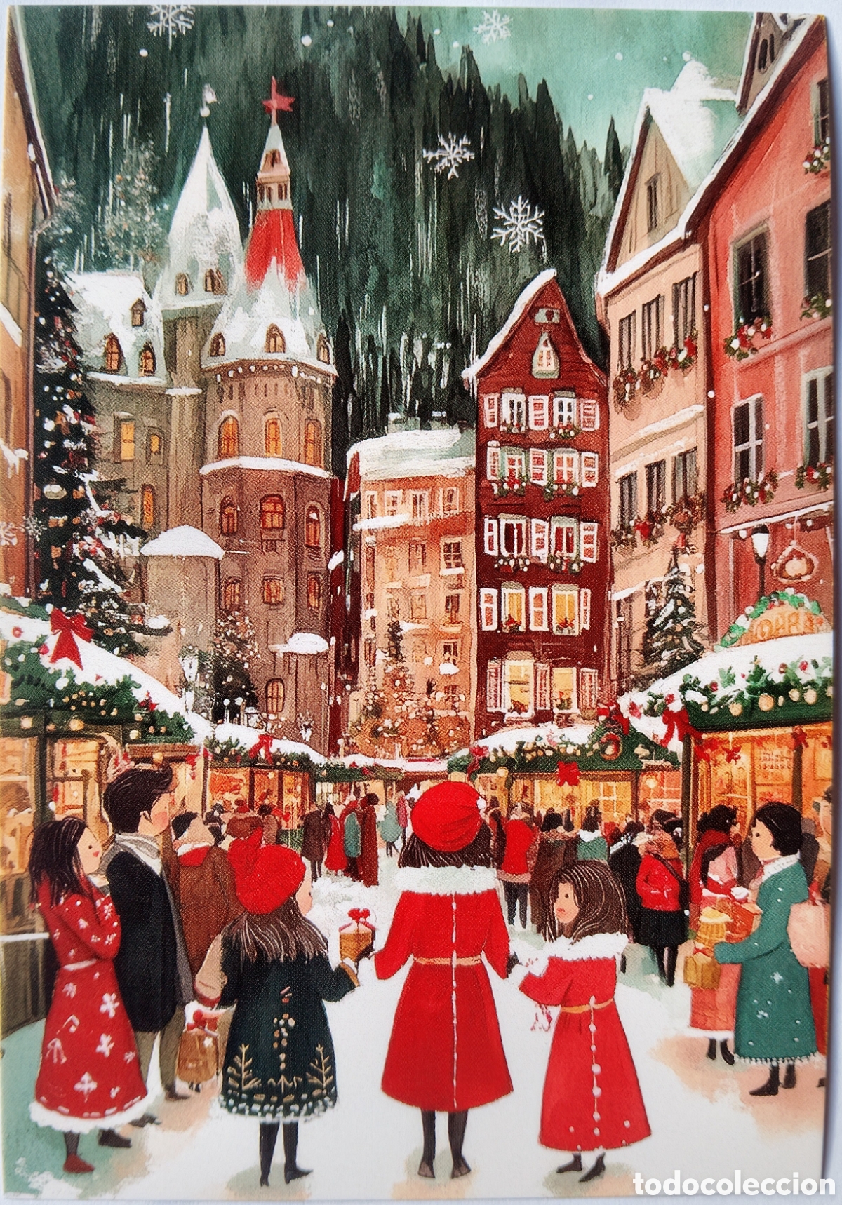 Postales: POSTAL NAVIDAD - MERCADO NAVIDE&Ntilde;O PAISAJE NEVADO - ESTILO ANTIGUO