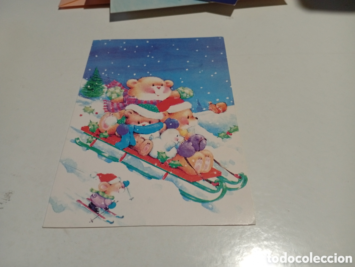 Postales: Postal navidad osos rat&oacute;n trineo