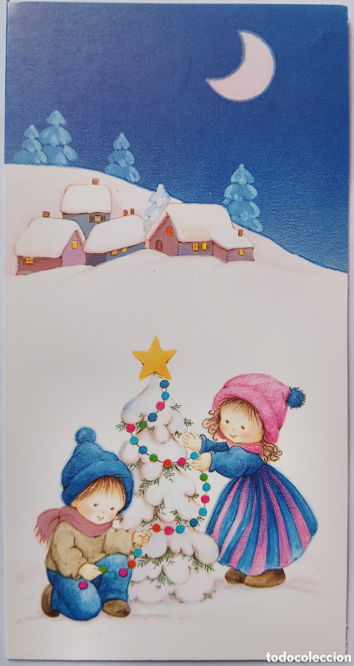 Postkarten: FELICITACI&Oacute;N NAVIDAD - MAR&Iacute;A - EDICIONES ORTIZ - &Aacute;RBOL NI&Ntilde;OS PAISAJE NEVADO