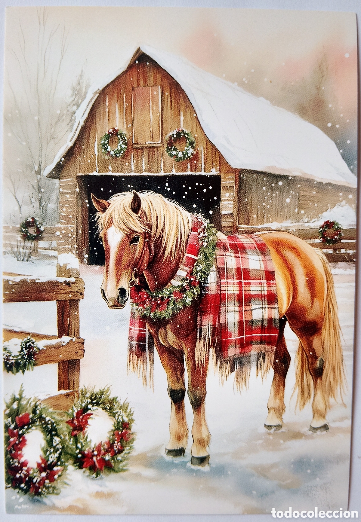 Postales: POSTAL NAVIDAD - CABALLO ESTABLO PAISAJE NEVADO - ESTILO ANTIGUO