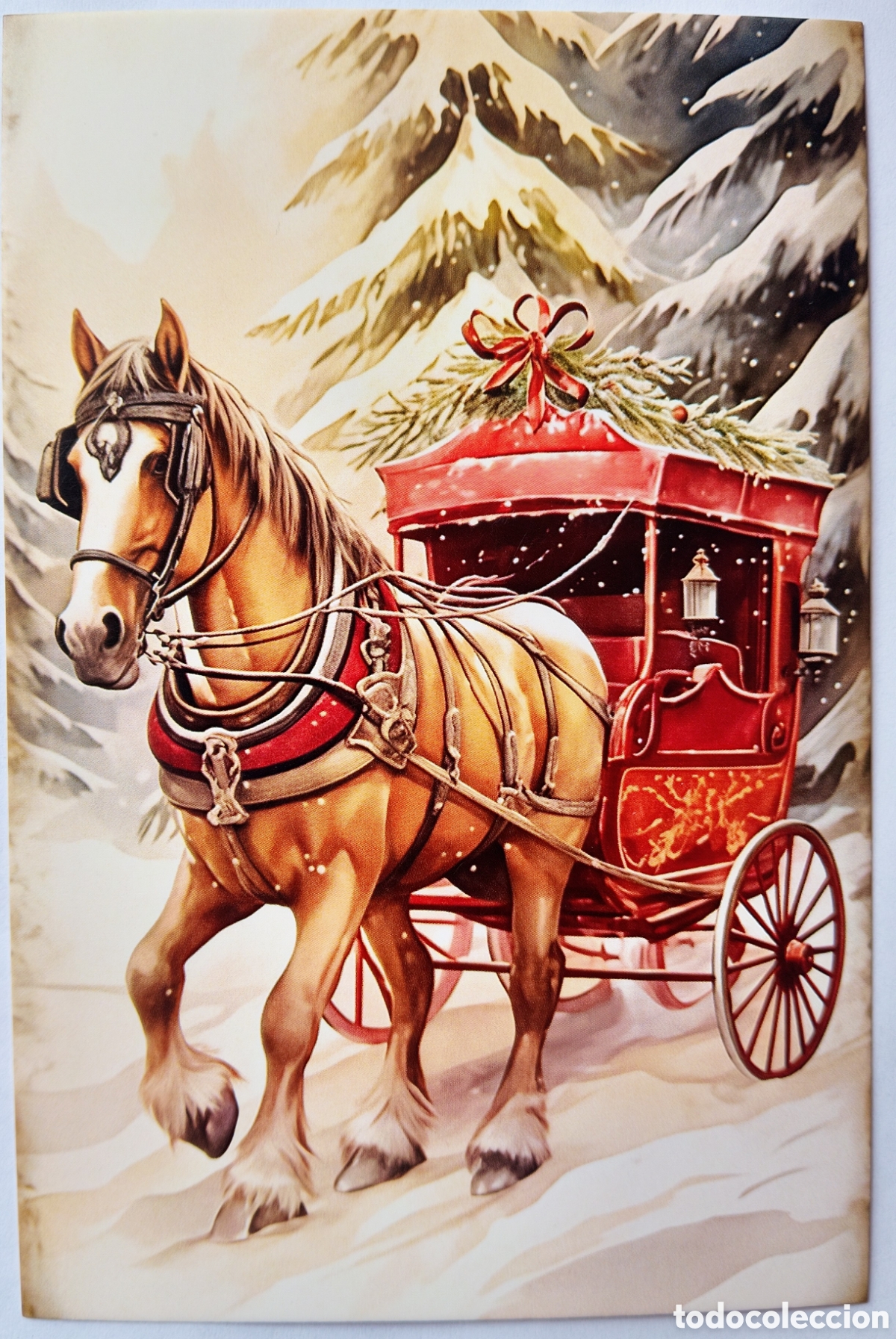 Postales: POSTAL NAVIDAD - CABALLO CARROZA PAISAJE NEVADO - ESTILO ANTIGUO