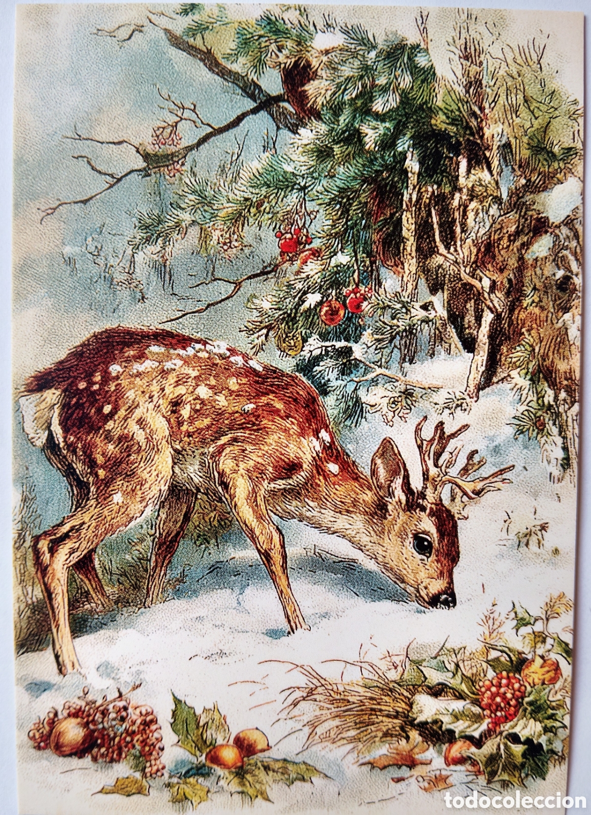 Postales: POSTAL NAVIDAD - BAMBI CIERVO PAISAJE NEVADO - ESTILO ANTIGUO