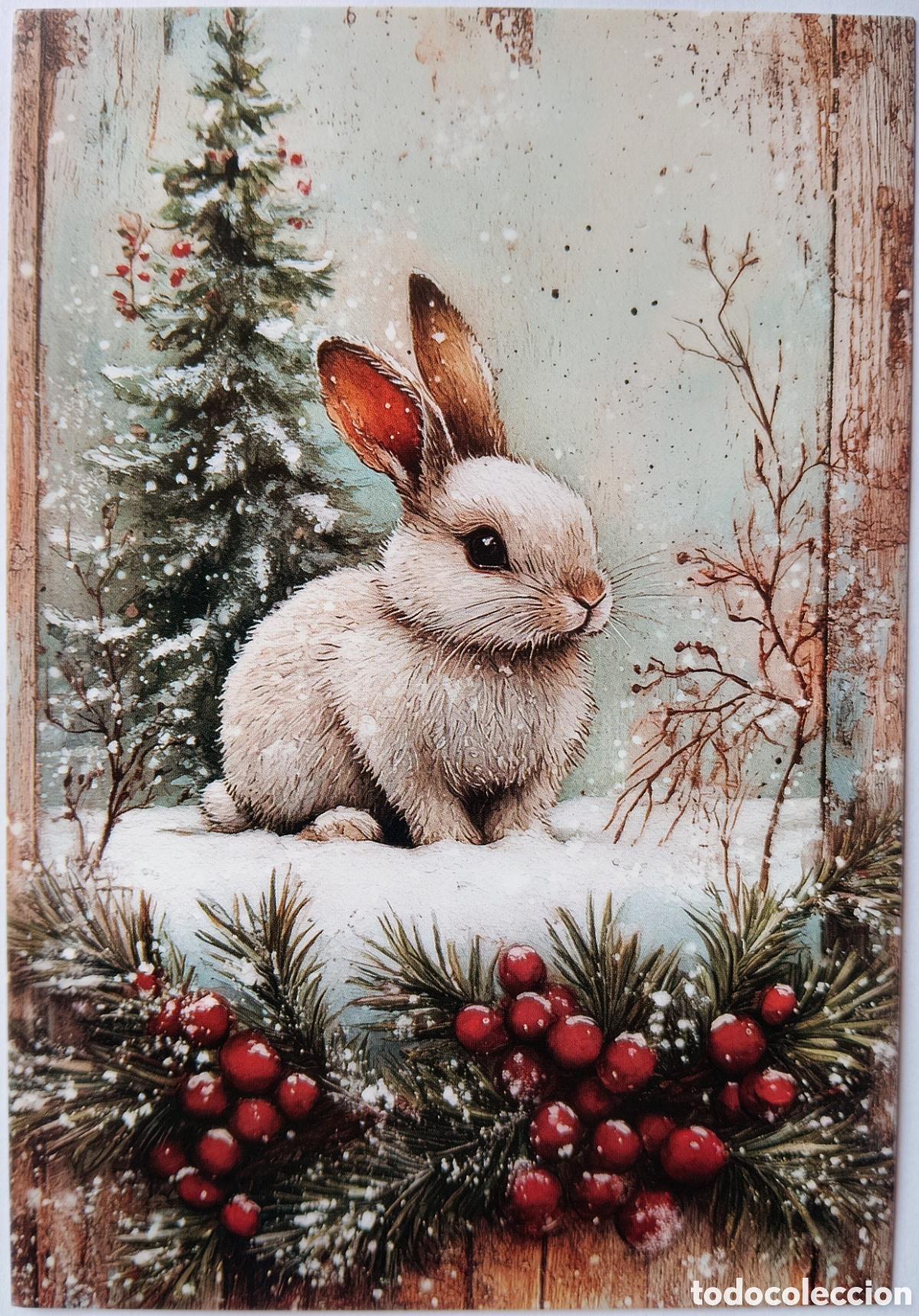 Postales: POSTAL NAVIDAD - CONEJITO PAISAJE NEVADO - ESTILO ANTIGUO