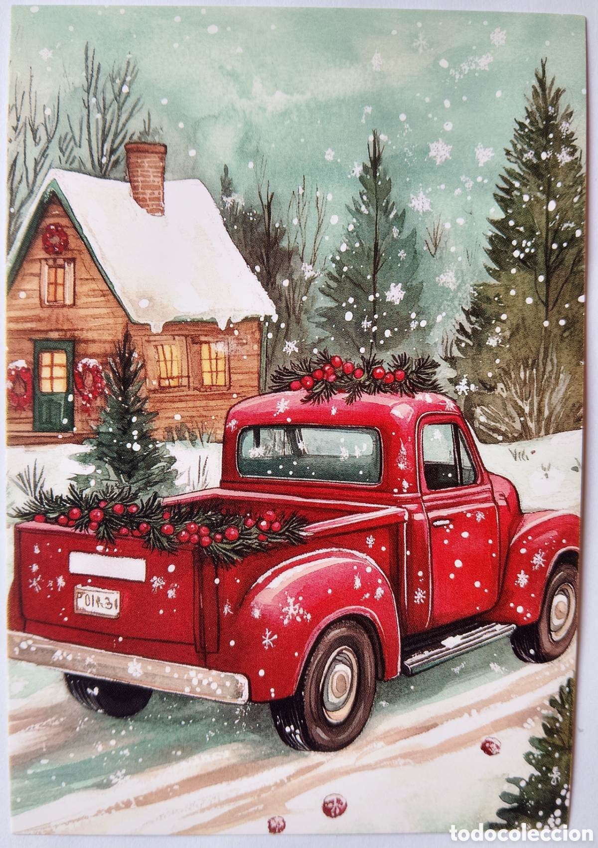 Postales: POSTAL NAVIDAD - CAMIONETA CASA PAISAJE NEVADO - ESTILO ANTIGUO