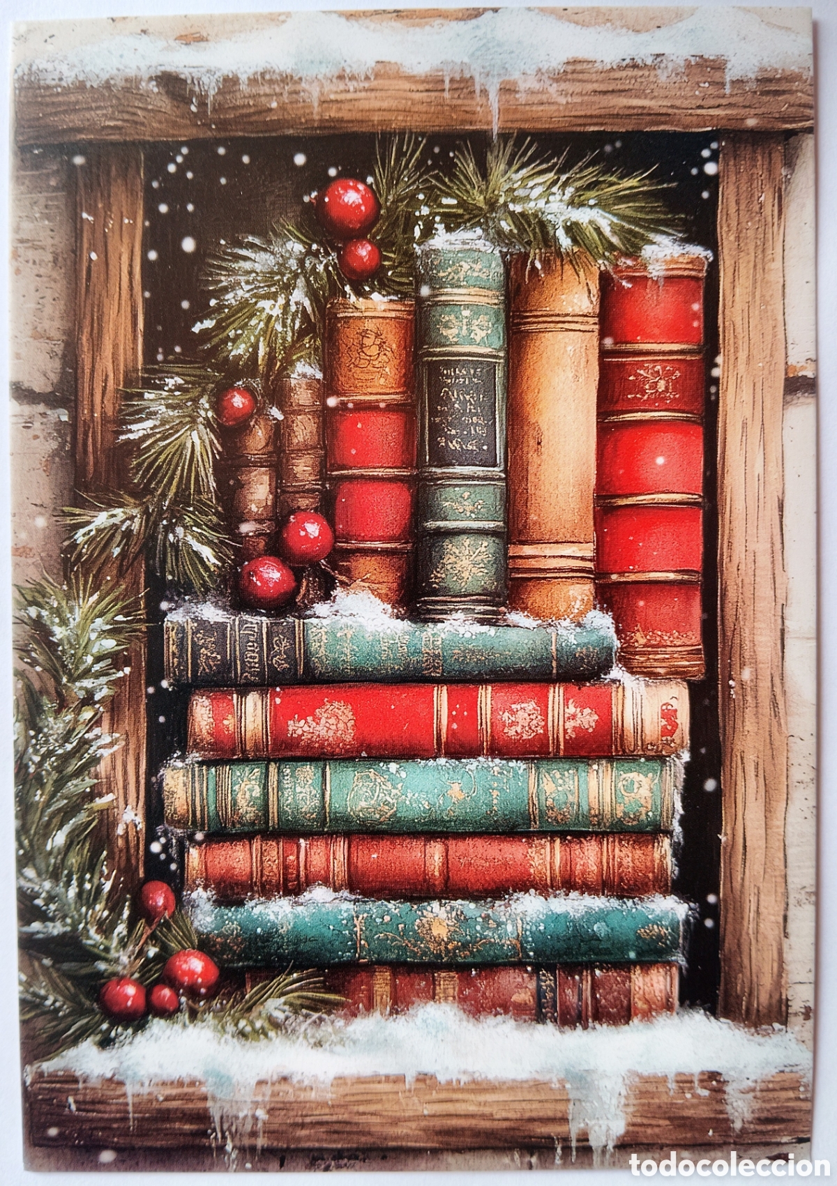 Postales: POSTAL NAVIDAD - DETALLE ESTANTER&Iacute;A LIBROS ADORNOS NIEVE - ESTILO ANTIGUO