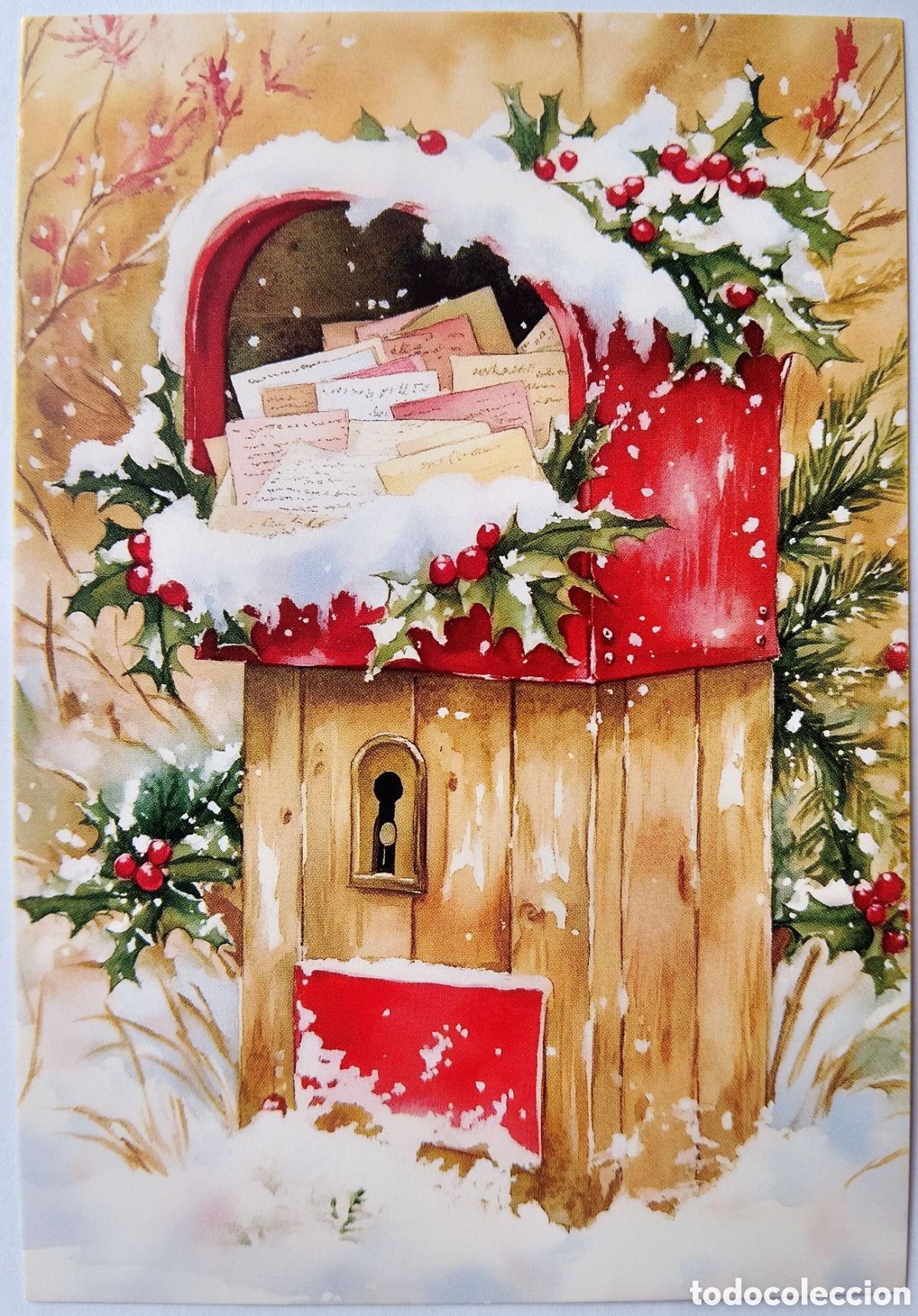 Postales: POSTAL NAVIDAD - DETALLE BUZ&Oacute;N CARTAS PAISAJE NEVADO - ESTILO ANTIGUO