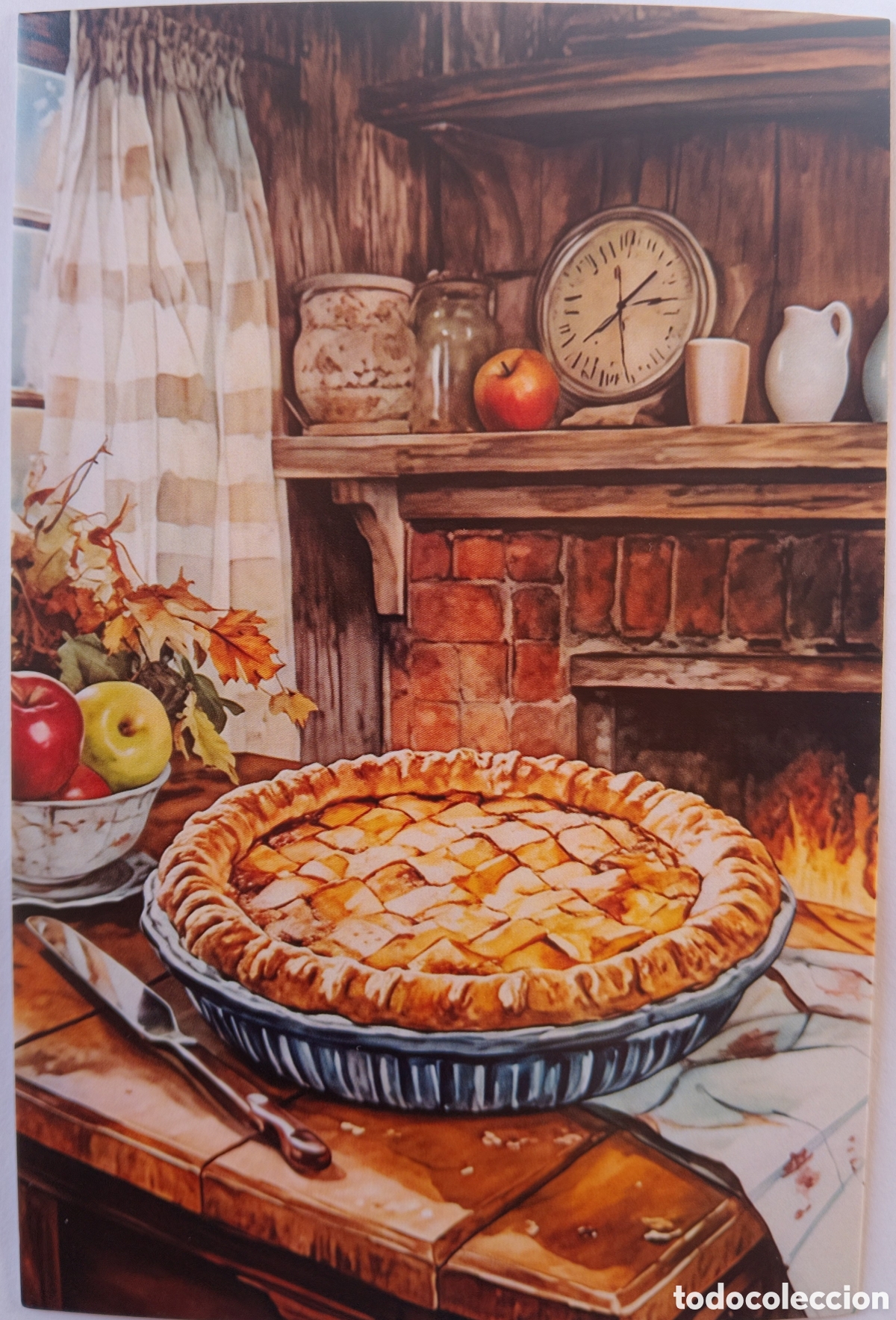 Postales: POSTAL NAVIDAD - DETALLE TARTA MANZANAS CHIMENEA - ESTILO ANTIGUO