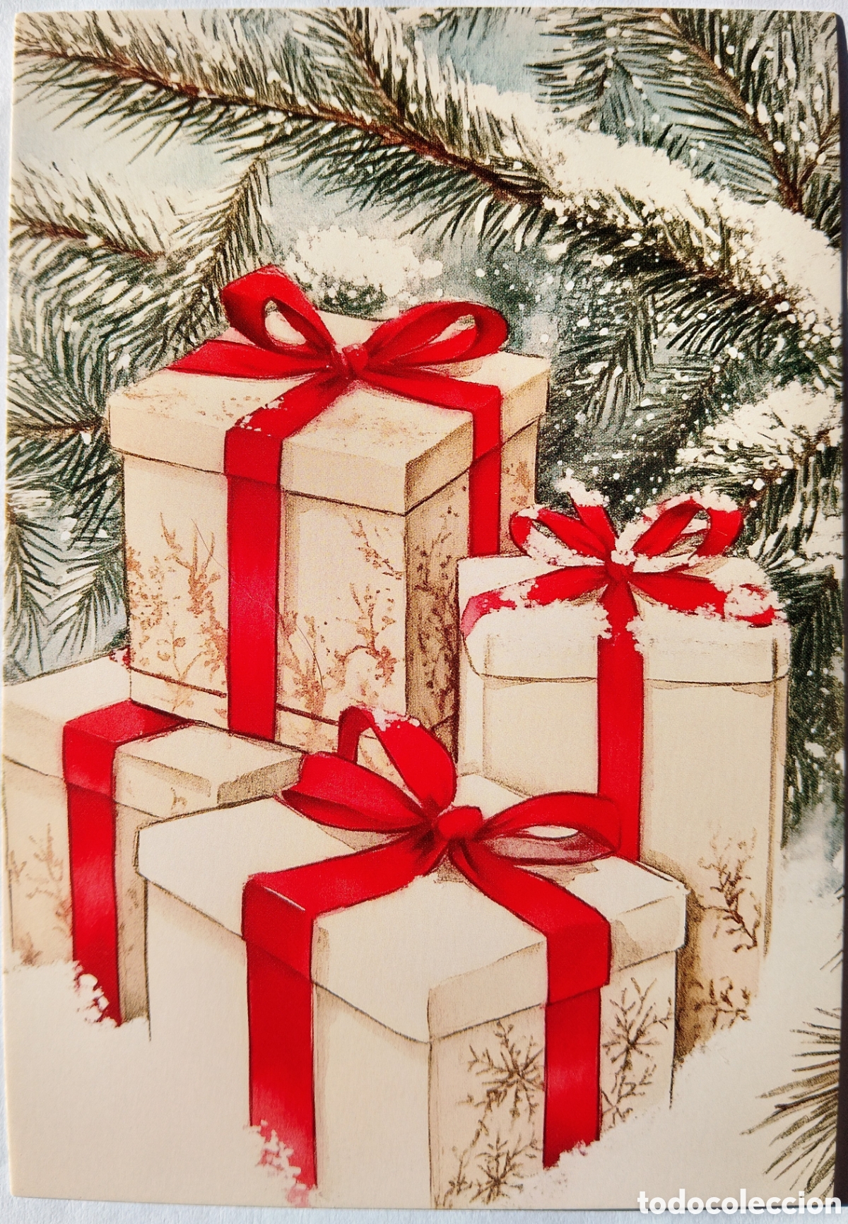 Postales: POSTAL NAVIDAD - DETALLE PAQUETES REGALO PAISAJE NEVADO - ESTILO ANTIGUO