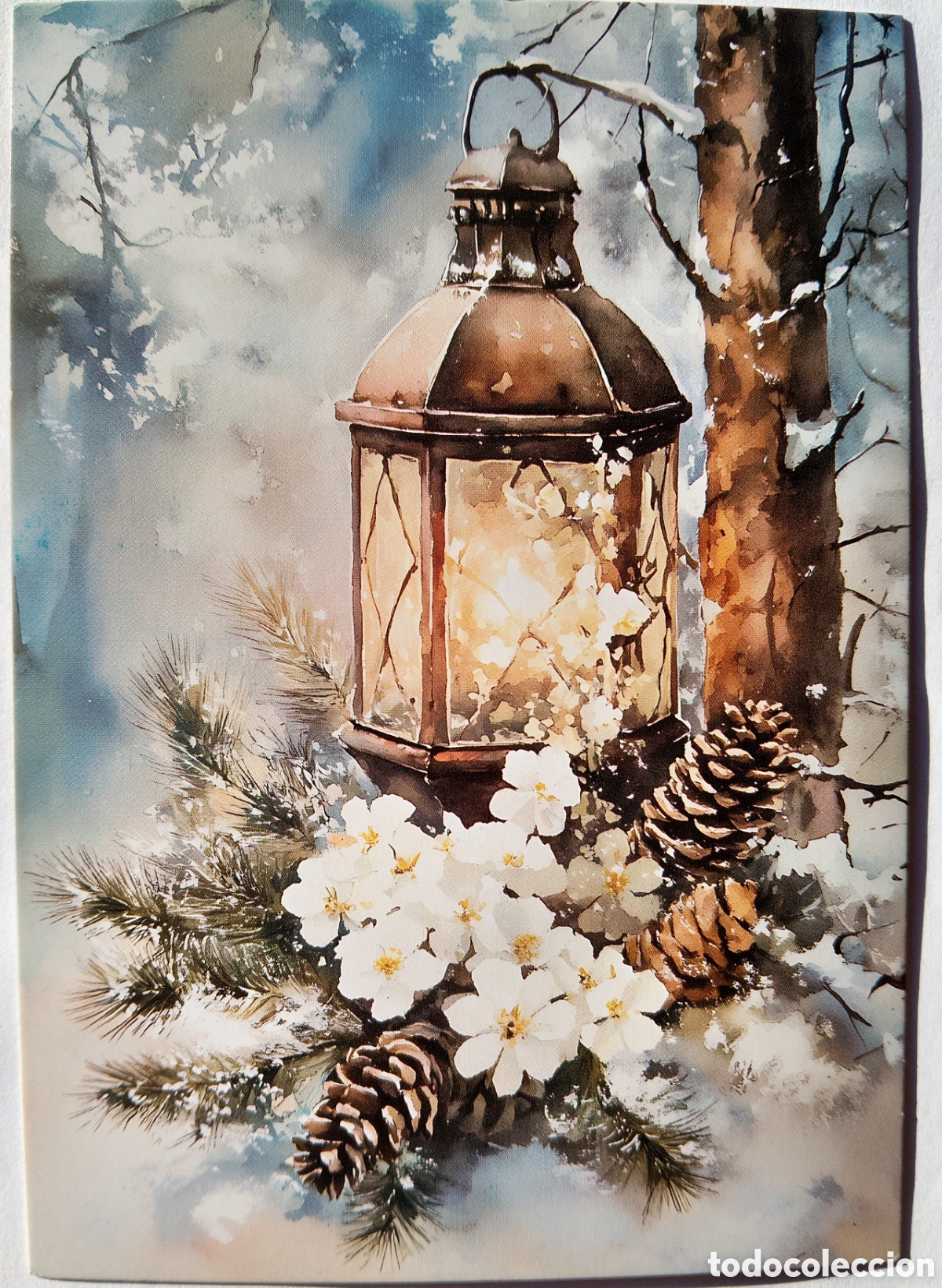 Postales: POSTAL NAVIDAD - DETALLE FAROL CANDIL ADORNOS PAISAJE NEVADO - ESTILO ANTIGUO